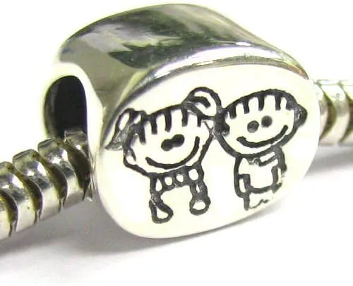 Sterling Silver Brother & Sister Family European Style Bead Charm
