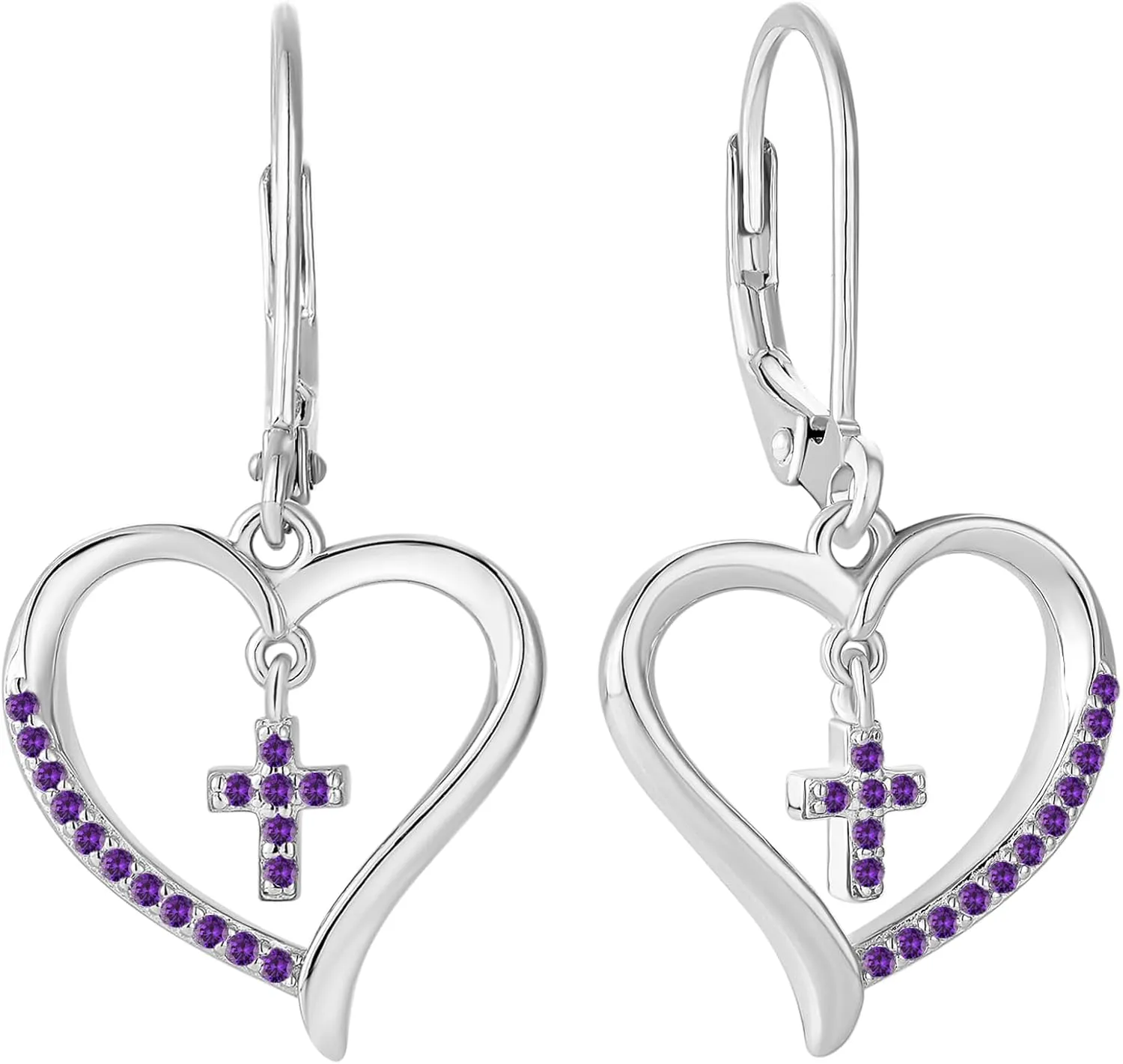 Sterling Silver Cross Earring for Women Heart Dangle Drop Earrings Religious Birthstone Jewelry Gift