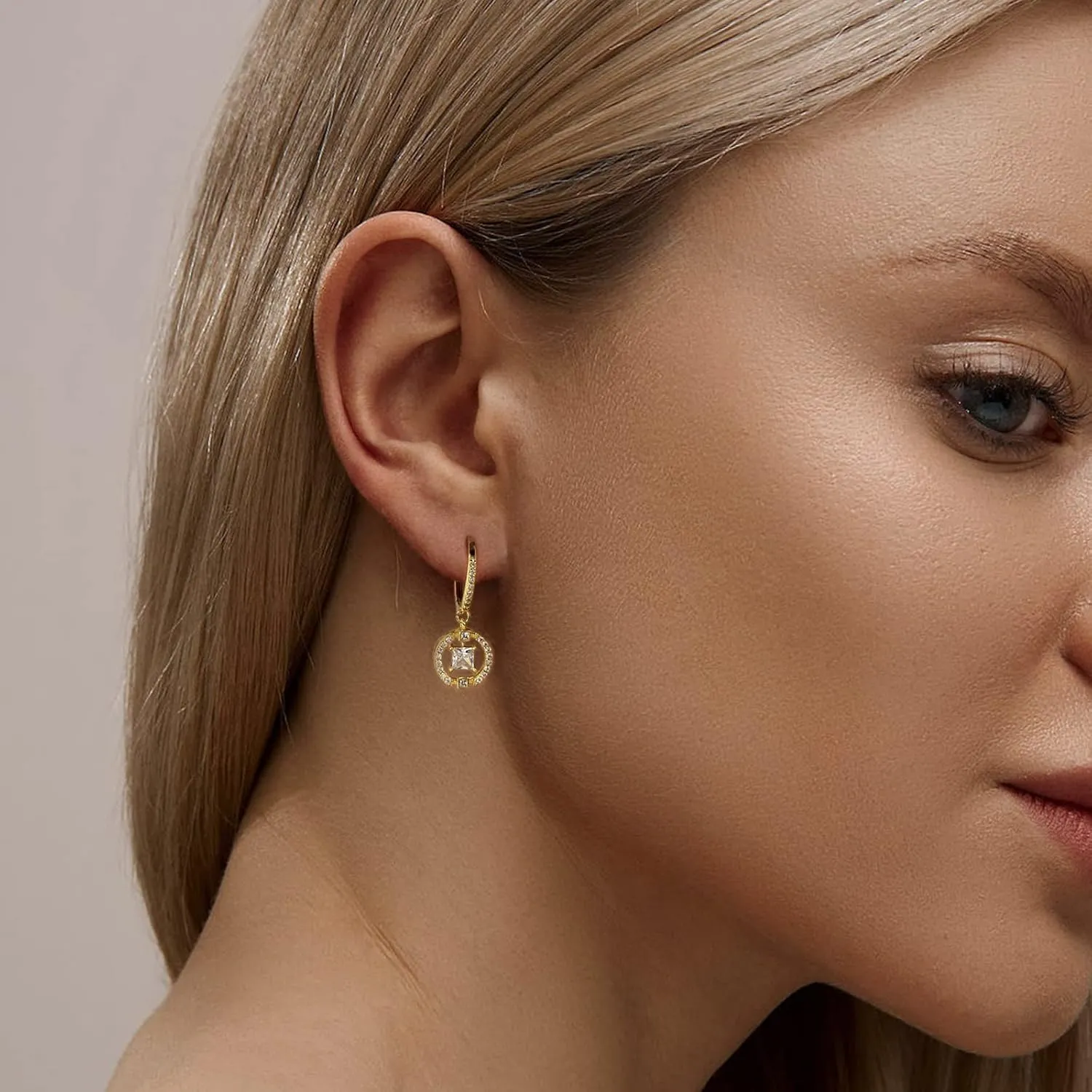 Sterling Silver Hoop Dangle Earrings for Women Gold Plated Hypoallergenic Charms Earring Dainty Jewelry with Cubic Zirconia Fashion Birthday Gift for Women