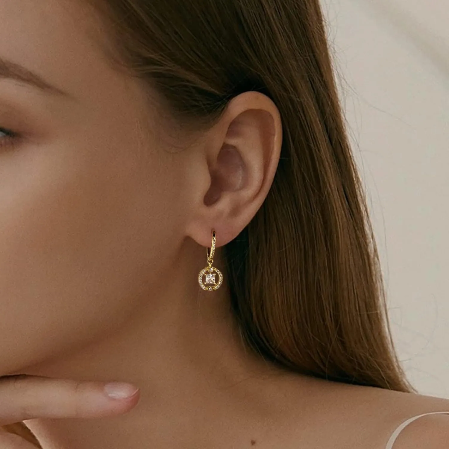 Sterling Silver Hoop Dangle Earrings for Women Gold Plated Hypoallergenic Charms Earring Dainty Jewelry with Cubic Zirconia Fashion Birthday Gift for Women
