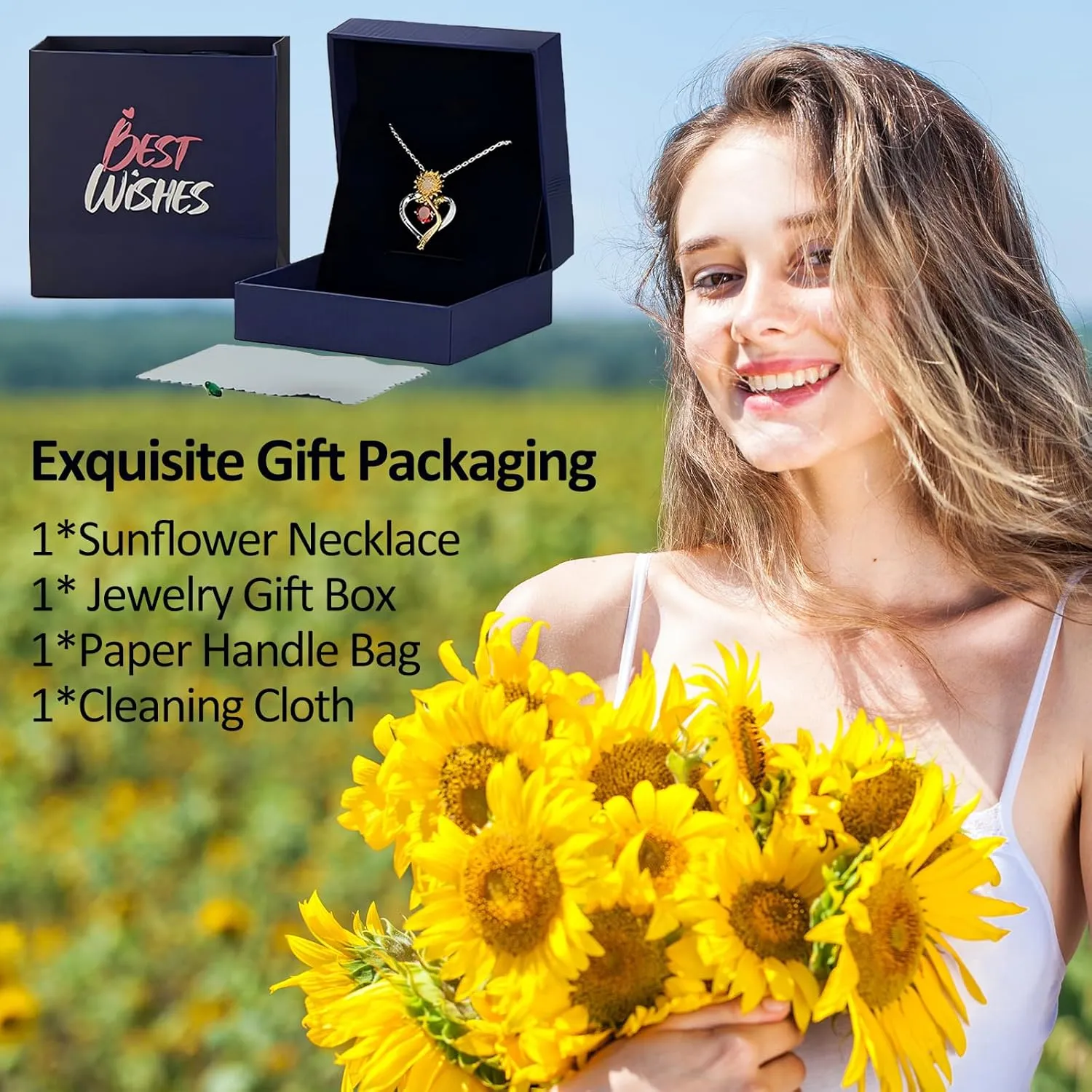 Sunflower Necklaces for Women Wife Birthday Gift Ideas Wedding Anniversary Birthday Gifts for Women Gifts for Wife Sunflower Jewelry for Women Gifts for Her Girlfriend