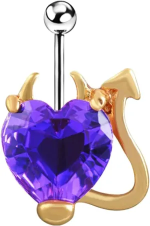 Surgical Stainless Steel Navel Ring, Crystal Womens Navel Rings Big Heart Pendant Purple Navel Ring