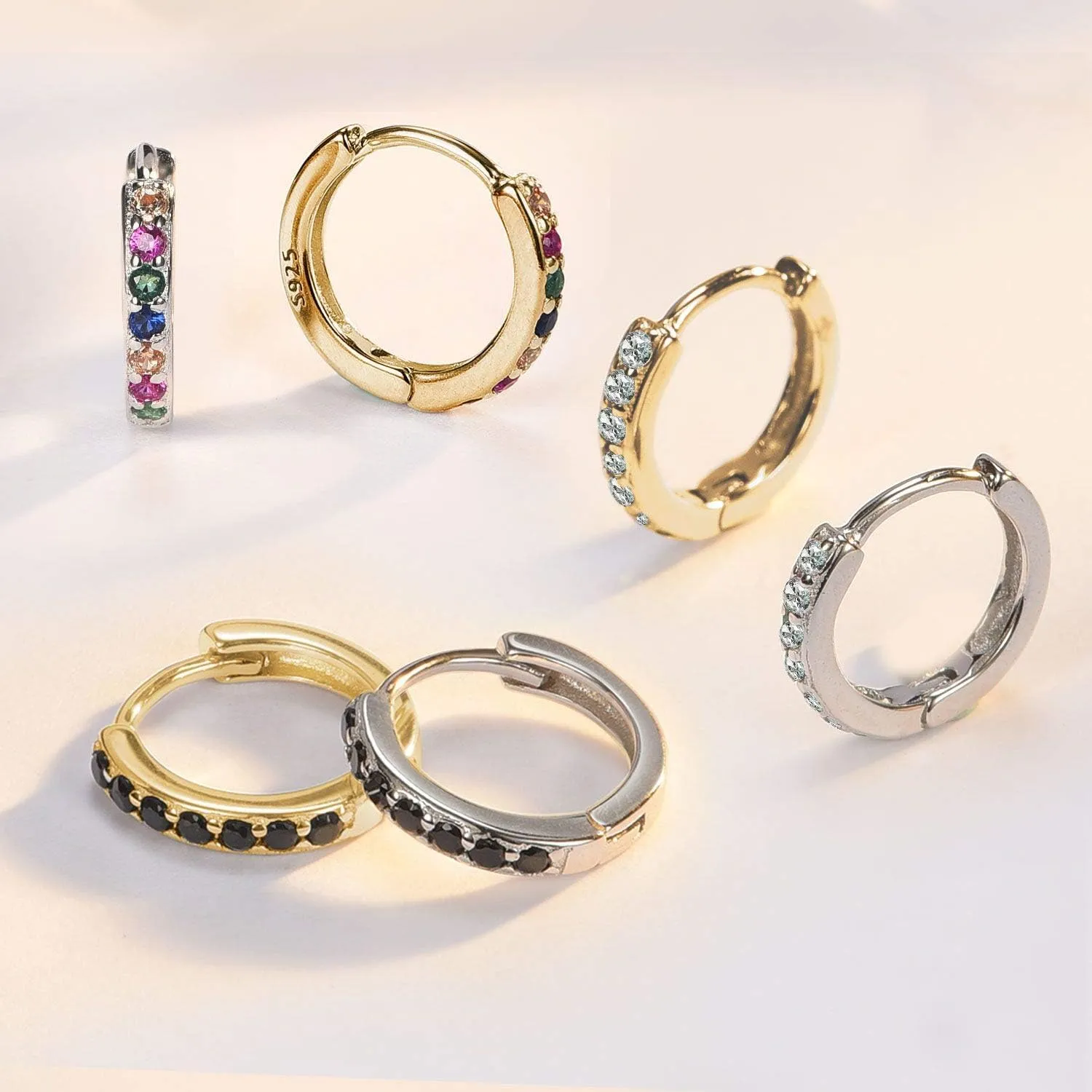 SWEETV 925 Sterling Silver Huggie Hoop Earrings for Women Girls-Tiny Small Cartilage Hoop Earring