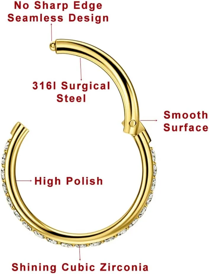 TDEBA 20G 18G 16G Clear CZ Nose Rings Hoop, 316L Surgical Steel Cartilage Earrings Hoop, 5-12mm Daith Helix Rook Tragus Piercing Jewelry, Stainless Steel Earring Silver Conch Piercing Jewelry