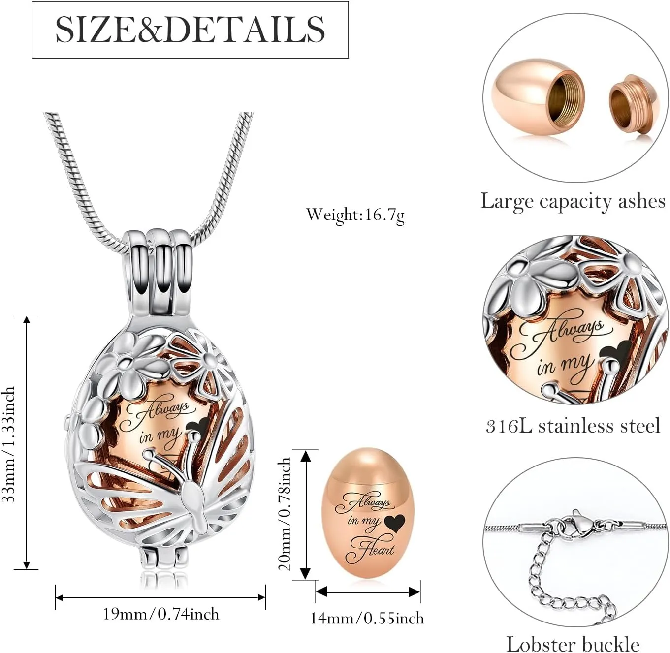 Teardrop Butterfly Urn Necklace for Ashes Cremation Jewelry for Women Men Stainless Steel Hollow Jar Memorial Necklaces Ash Holder for Human Pets Keepsake Jewelry for Loved Ones with Fill Tool