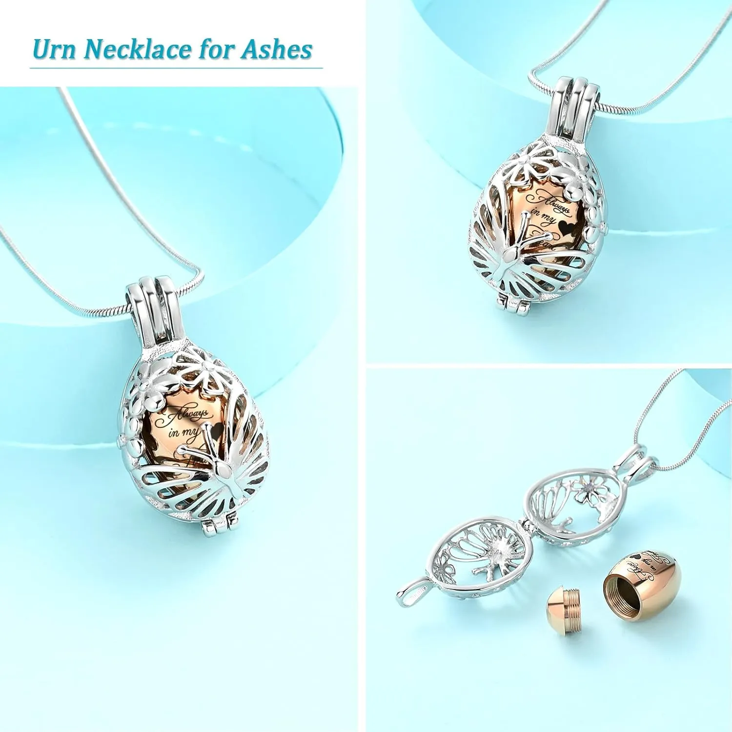 Teardrop Butterfly Urn Necklace for Ashes Cremation Jewelry for Women Men Stainless Steel Hollow Jar Memorial Necklaces Ash Holder for Human Pets Keepsake Jewelry for Loved Ones with Fill Tool