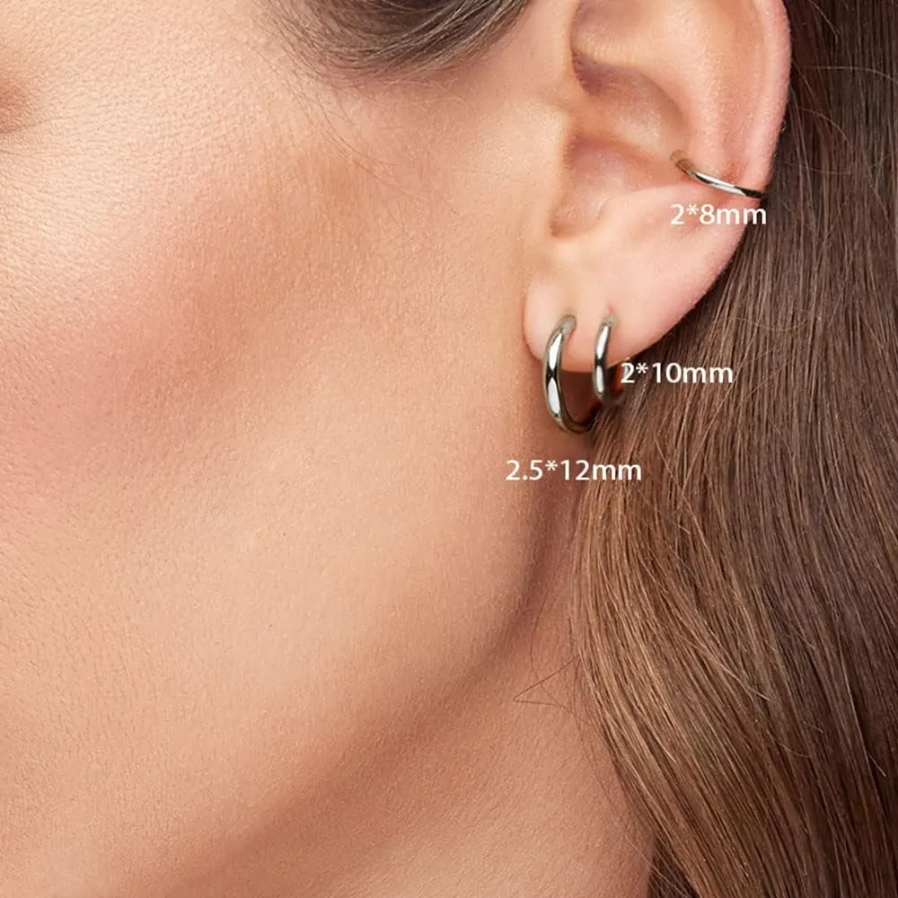 TGNEL Titanium Hoop Earrings for Men Women, Plain/Cubic Zirconia Huggie Earring Charms, Dainty Cartilage/Helix Titanium Earrings for Sensitive Ears