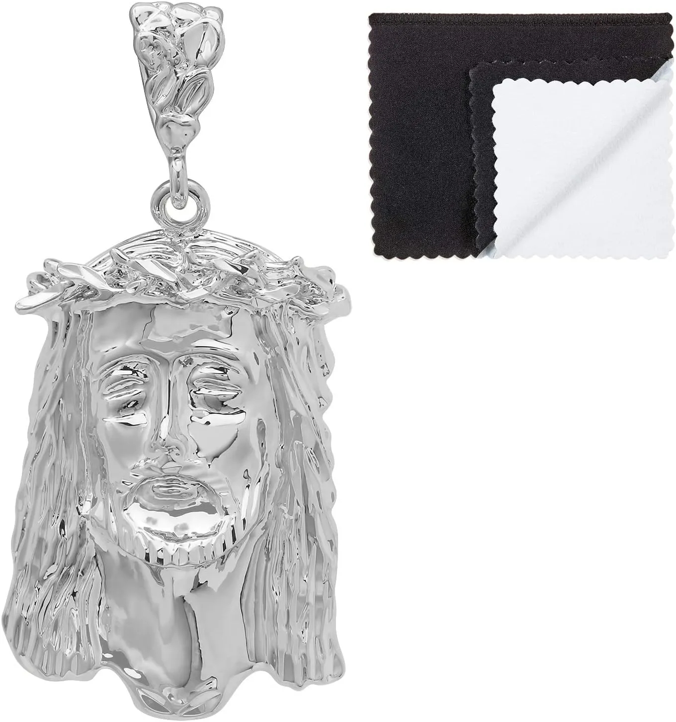 The Bling Factory Rhodium Plated Jesus Piece Pendant, 49mm x 27mm ( inches' x ')