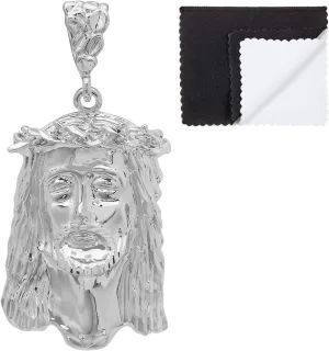 The Bling Factory Rhodium Plated Jesus Piece Pendant, 49mm x 27mm ( inches' x ')