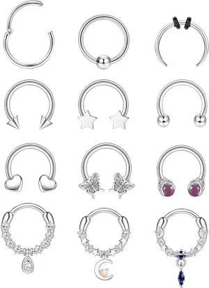 THUNARAZ 16G 10MM Septum Rings for Women Men Surgical Steel Septum Jewelry Horseshoe Hoop Septum Piercing Jewelry