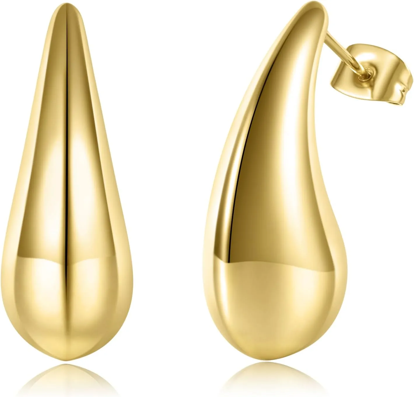 Titanium Chunky Waterdrop 316L Surgical Stainless Steel Stud Earrings Hollow 18K Gold Plated Hypoallergenic for Sensitive Ear for Women Men Post Piercing Set Dome Teardrop Lobe