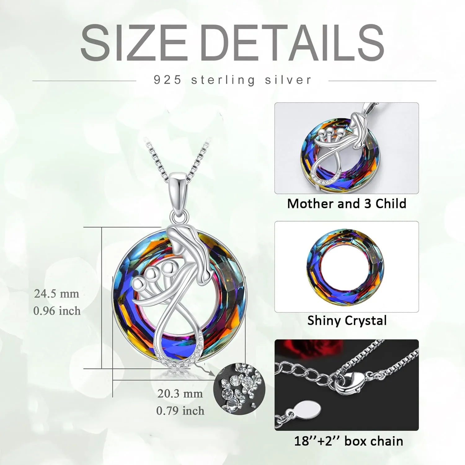 TOUPOP Mothers Day Gifts for Mom Mother of 1 to 3 Daughter/Son Necklace Sterling Silver Family Pendant Necklaces with Crystal Jewelry Birthday Gifts for Women