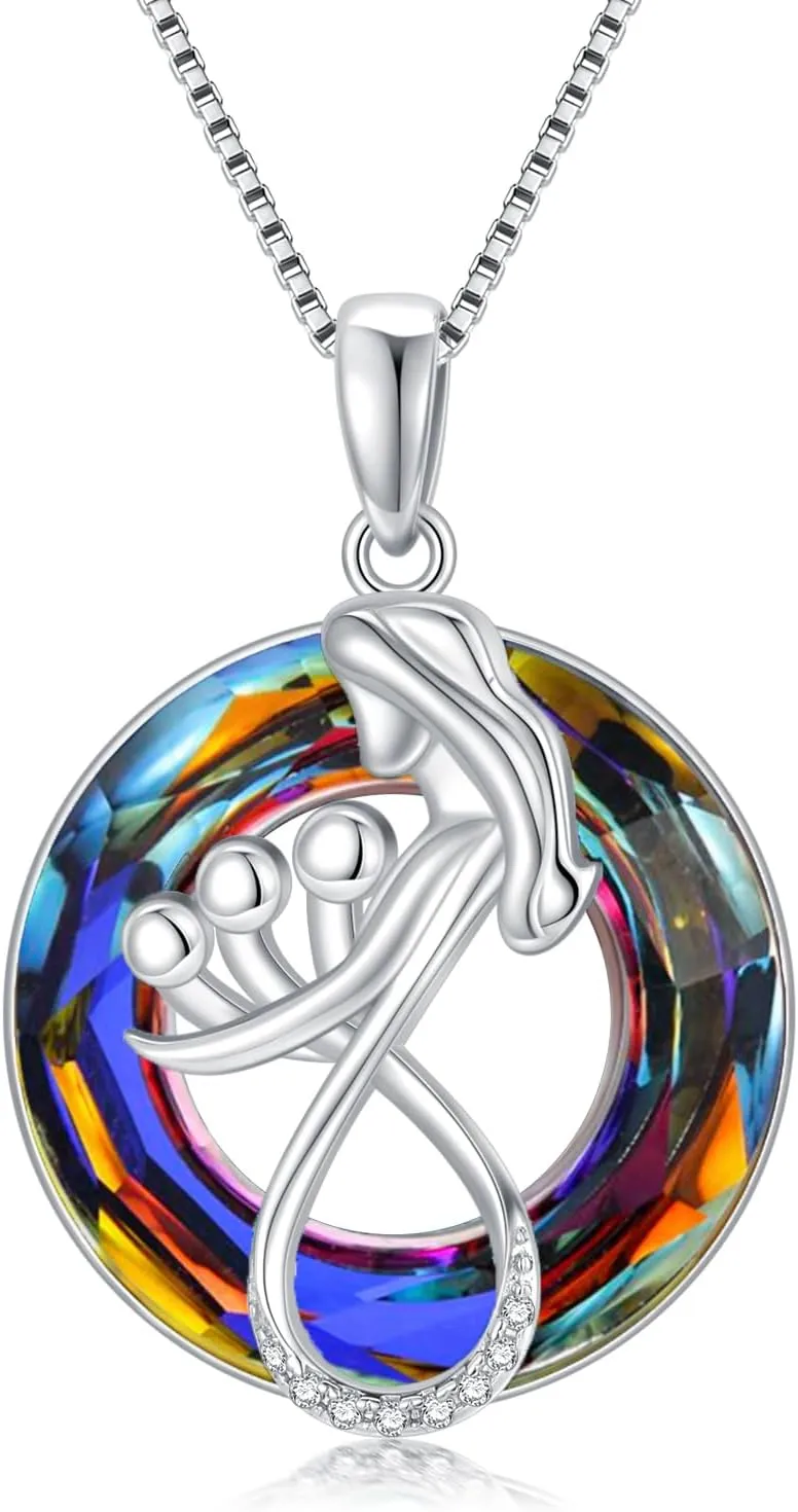 TOUPOP Mothers Day Gifts for Mom Mother of 1 to 3 Daughter/Son Necklace Sterling Silver Family Pendant Necklaces with Crystal Jewelry Birthday Gifts for Women