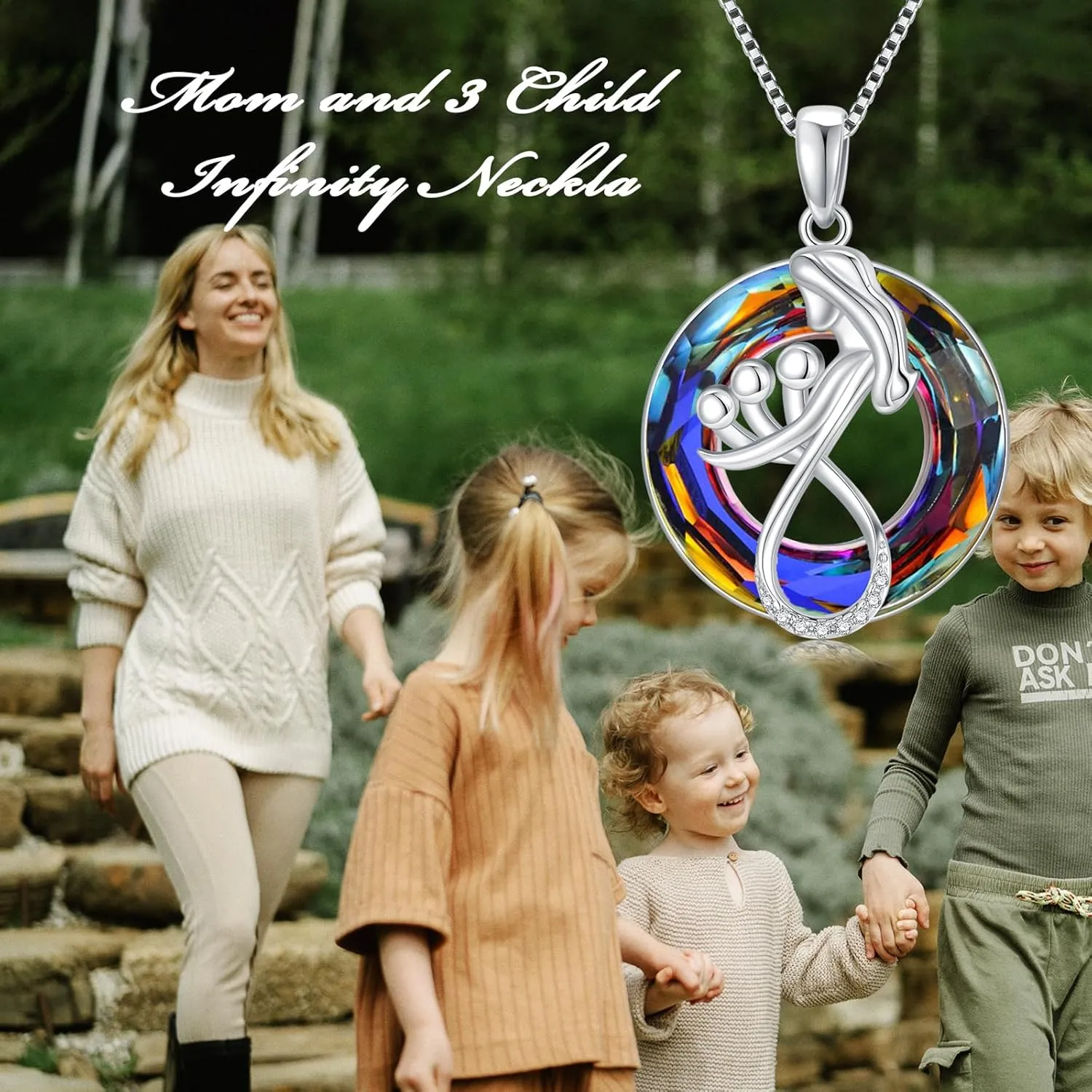TOUPOP Mothers Day Gifts for Mom Mother of 1 to 3 Daughter/Son Necklace Sterling Silver Family Pendant Necklaces with Crystal Jewelry Birthday Gifts for Women