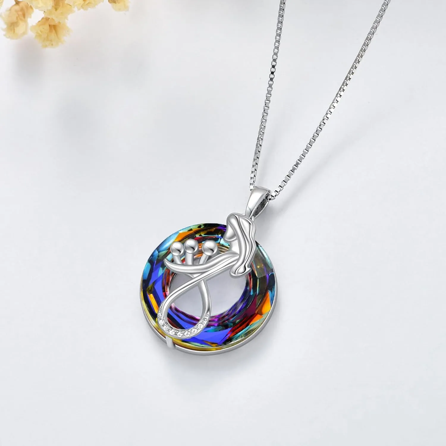 TOUPOP Mothers Day Gifts for Mom Mother of 1 to 3 Daughter/Son Necklace Sterling Silver Family Pendant Necklaces with Crystal Jewelry Birthday Gifts for Women