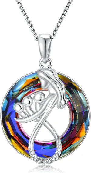 TOUPOP Mothers Day Gifts for Mom Mother of 1 to 3 Daughter/Son Necklace Sterling Silver Family Pendant Necklaces with Crystal Jewelry Birthday Gifts for Women