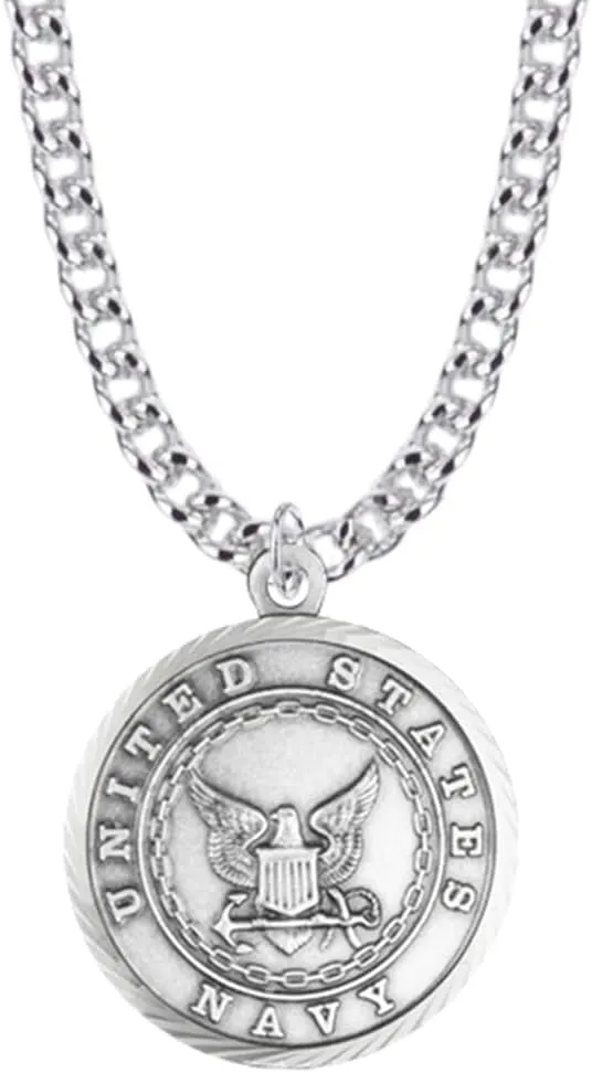 True Faith Jewelry 7/8 Inch Round United States US Navy Medal Pendant Necklace with St Michael Protect Me, Nickel Silver Antique Finish, Religious Jewelry Gifts for Men and Women