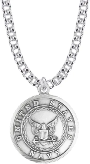 True Faith Jewelry 7/8 Inch Round United States US Navy Medal Pendant Necklace with St Michael Protect Me, Nickel Silver Antique Finish, Religious Jewelry Gifts for Men and Women