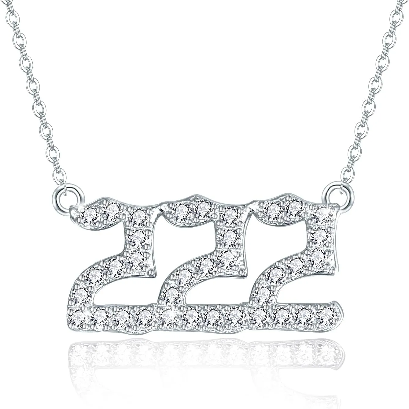 TUGHRA 222 Necklace for Women Xmas Gift 925 Sterling Silver Angel Number Necklaces Numerology Jewelry Gifts Dainty 5A Cubic Zirconia Christmas Gift for Women