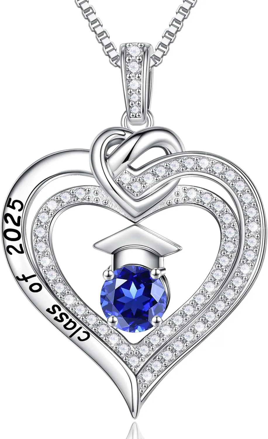 Turandoss Graduation Gifts for Her 2025, S925 Sterling Silver Birthstone Necklace Engraved Class of 2025 Inspirational Graduation Necklaces High School College Graduation Gifts for Her 2025