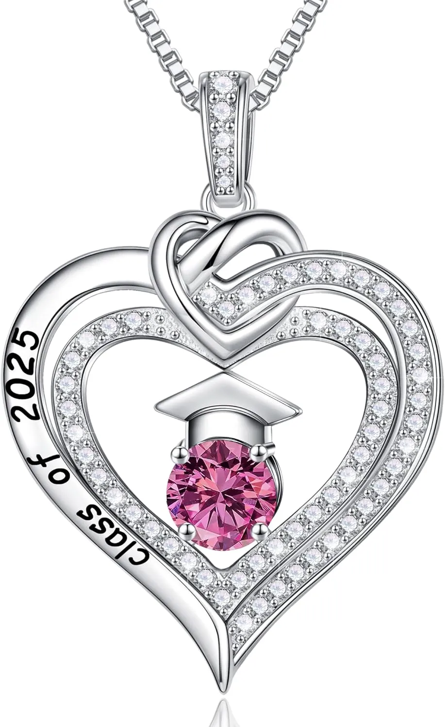 Turandoss Graduation Gifts for Her 2025, S925 Sterling Silver Birthstone Necklace Engraved Class of 2025 Inspirational Graduation Necklaces High School College Graduation Gifts for Her 2025