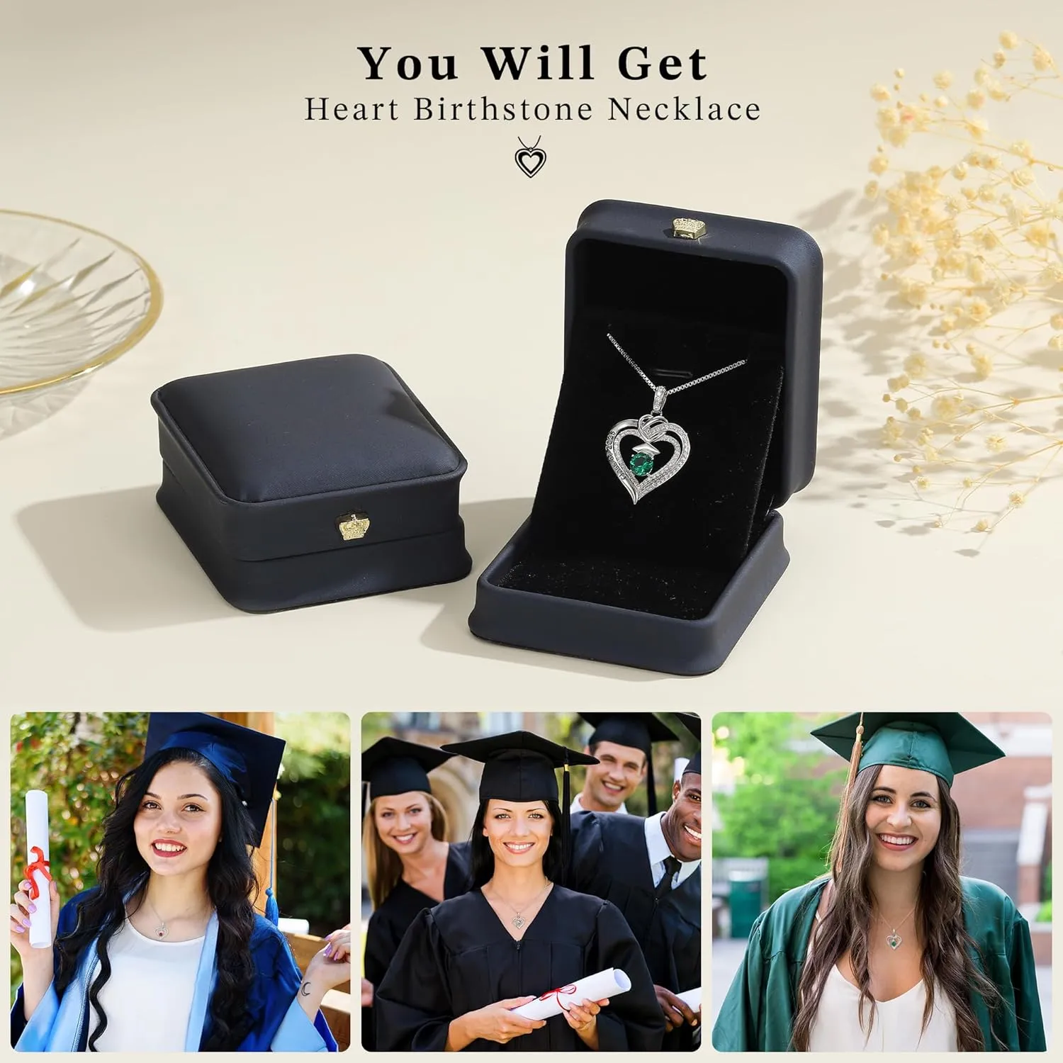 Turandoss Graduation Gifts for Her 2025, S925 Sterling Silver Birthstone Necklace Engraved Class of 2025 Inspirational Graduation Necklaces High School College Graduation Gifts for Her 2025
