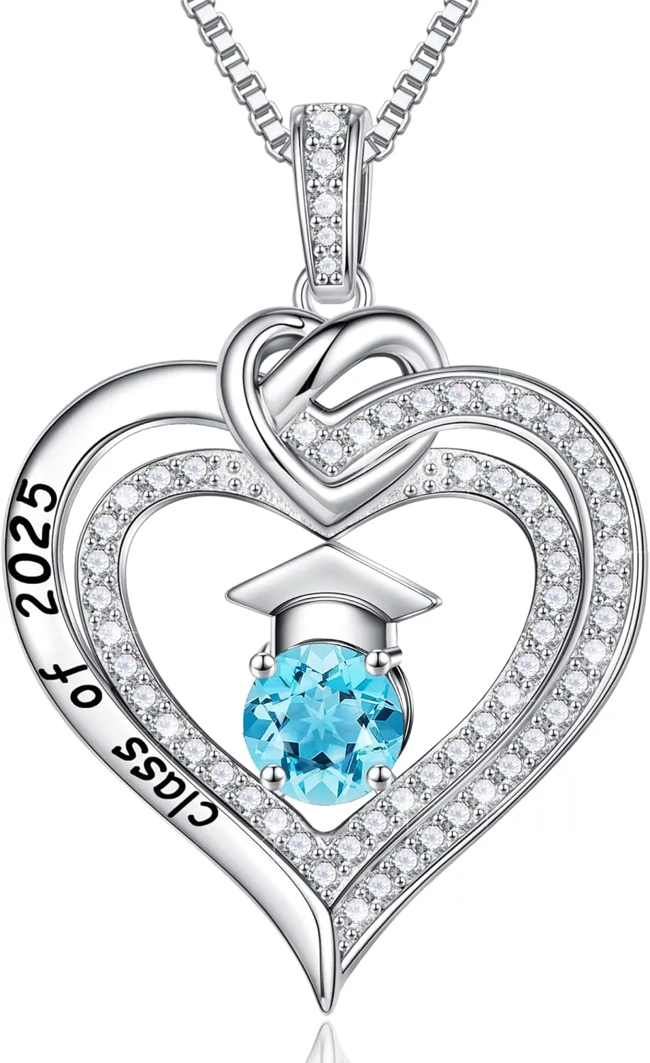 Turandoss Graduation Gifts for Her 2025, S925 Sterling Silver Birthstone Necklace Engraved Class of 2025 Inspirational Graduation Necklaces High School College Graduation Gifts for Her 2025