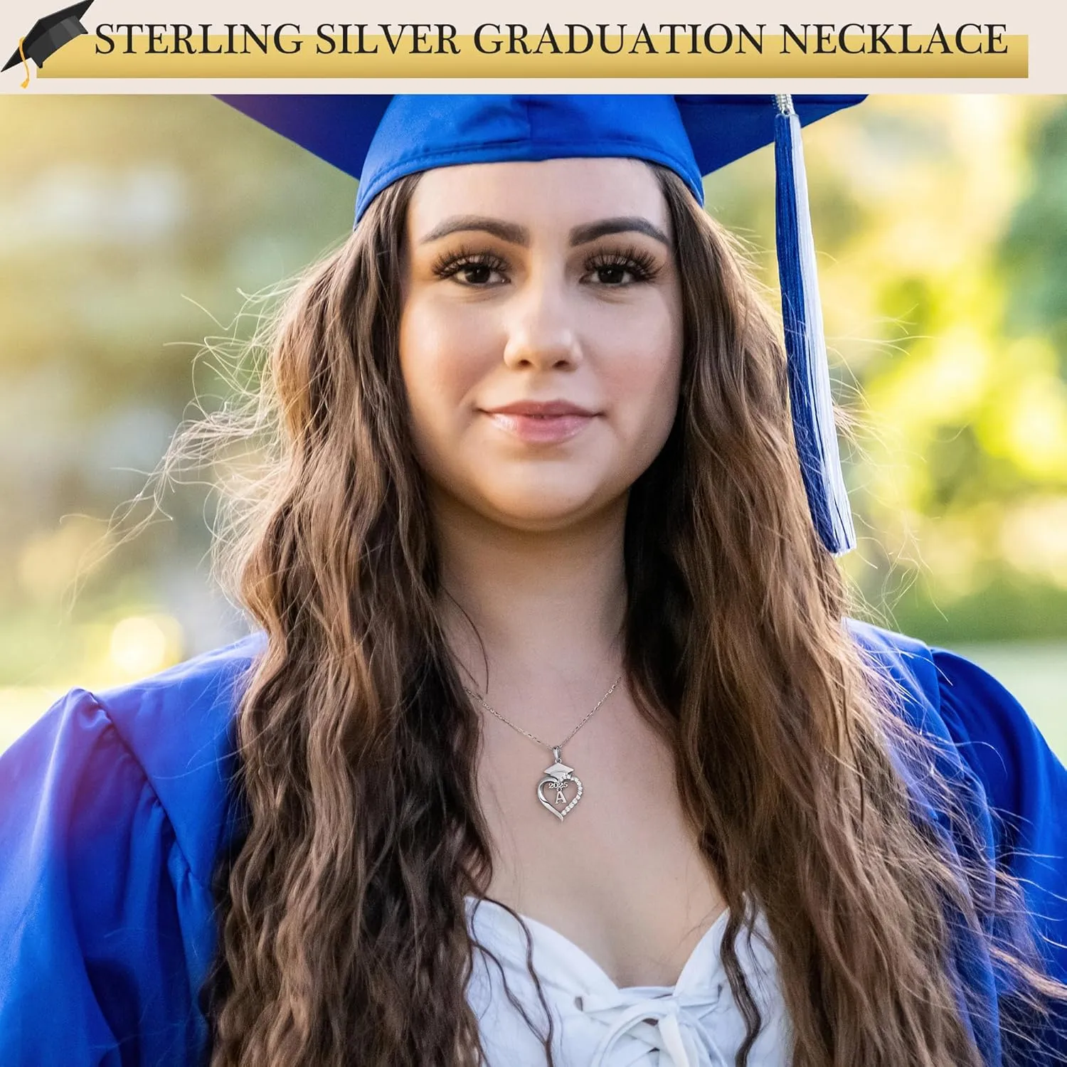 Turandoss Graduation Gifts for Her - S925 Sterling Silver CZ Class of 2025 Letter Necklace Graduation Cap Pendant Heart Initial Necklaces for Women College High School Friendship Gifts for Her 2025