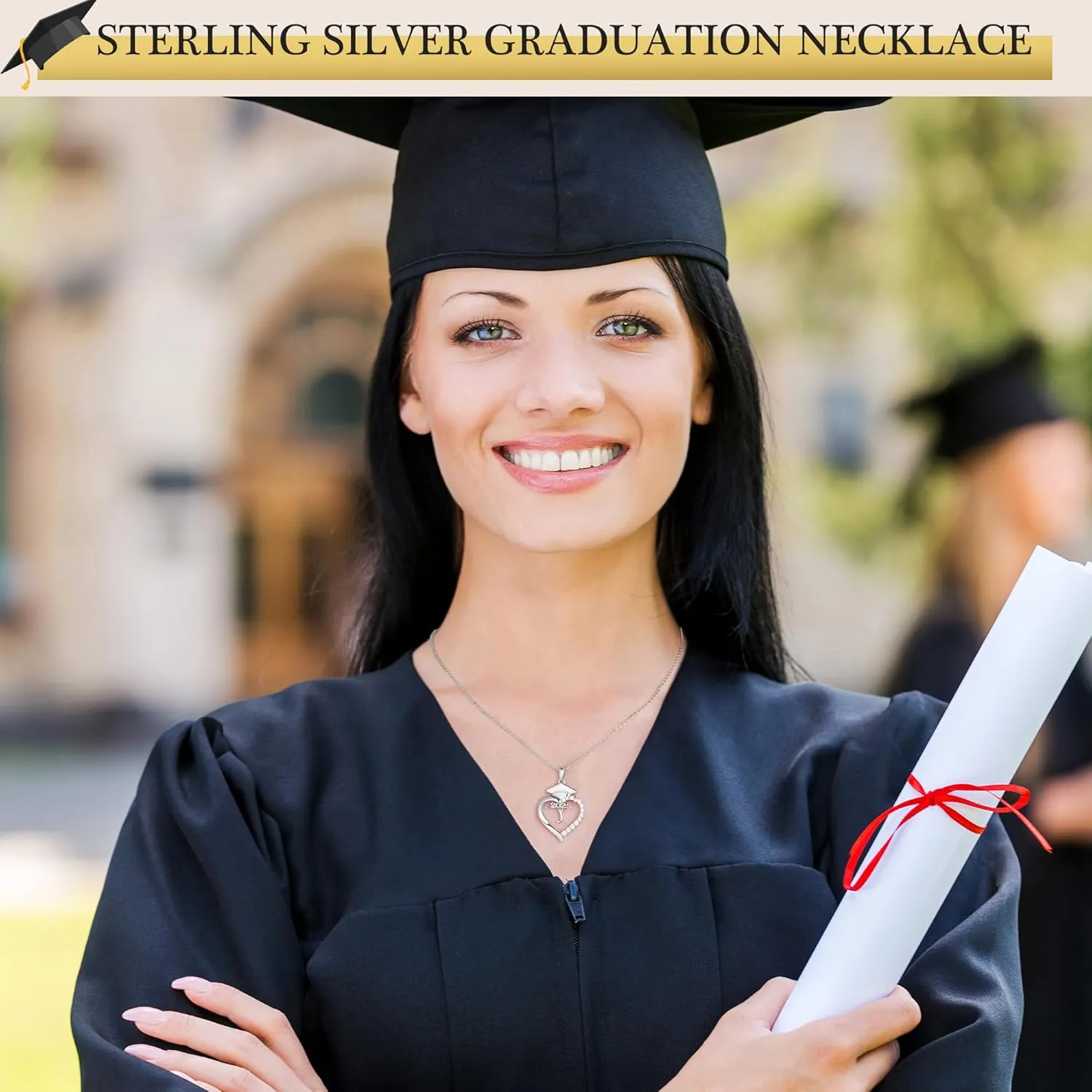 Turandoss Graduation Gifts for Her - S925 Sterling Silver CZ Class of 2025 Letter Necklace Graduation Cap Pendant Heart Initial Necklaces for Women College High School Friendship Gifts for Her 2025