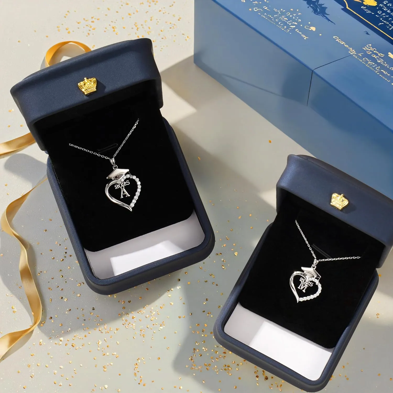 Turandoss Graduation Gifts for Her - S925 Sterling Silver CZ Class of 2025 Letter Necklace Graduation Cap Pendant Heart Initial Necklaces for Women College High School Friendship Gifts for Her 2025