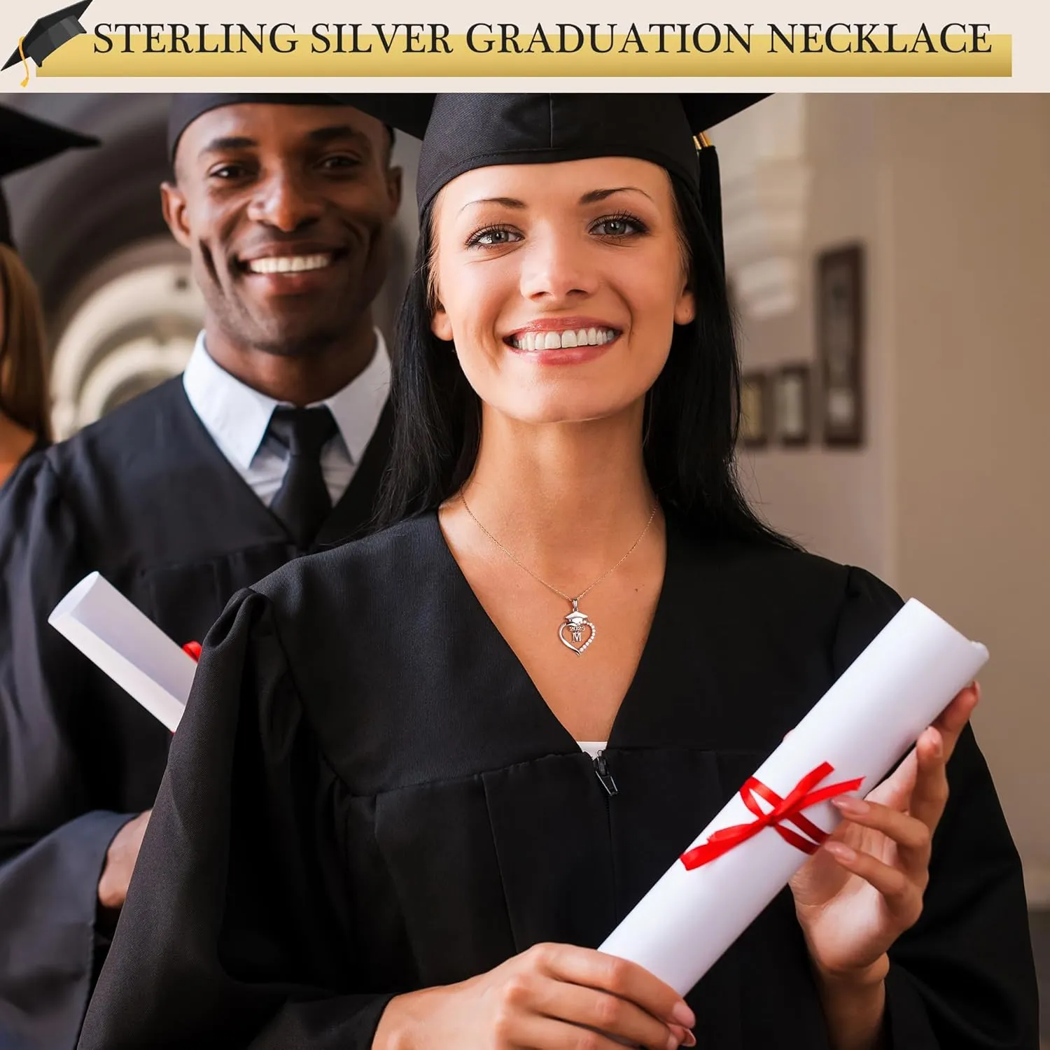 Turandoss Graduation Gifts for Her - S925 Sterling Silver CZ Class of 2025 Letter Necklace Graduation Cap Pendant Heart Initial Necklaces for Women College High School Friendship Gifts for Her 2025