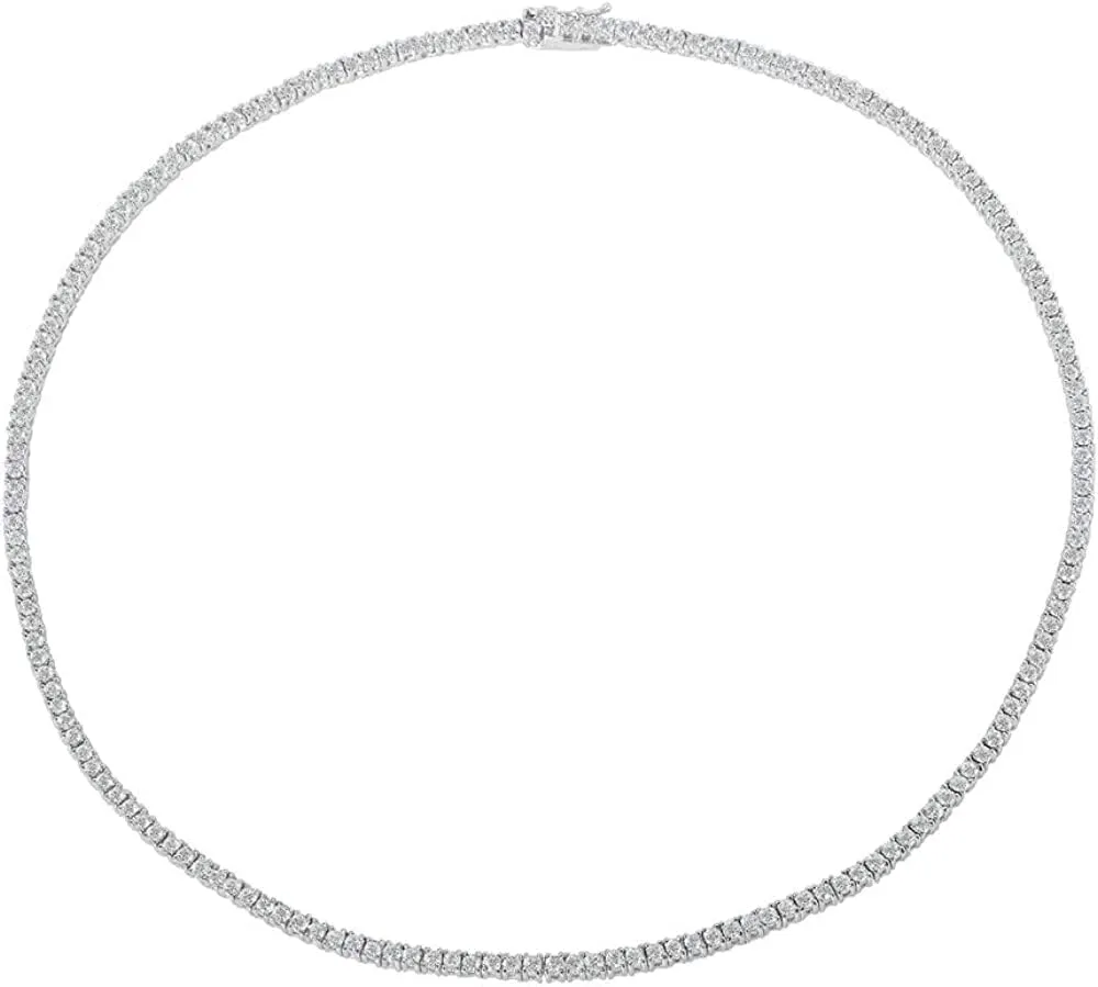 Unisex Micro Skinny Magnificent 2mm Silver Finish One Row Tennis Necklace Cubic Zirconia Choker Necklace 14-22" Bracelet 6.5-8'