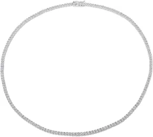Unisex Micro Skinny Magnificent 2mm Silver Finish One Row Tennis Necklace Cubic Zirconia Choker Necklace 14-22" Bracelet 6.5-8'