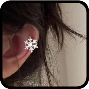 Vintage Crystal Snowflake Ear Cuff Earrings Rhinestone Snowflake Cuff Earrings Silver Cz Snowflake Ear Climber Earrings Snowflake Ear Cartilage Cuff Earrings for Women