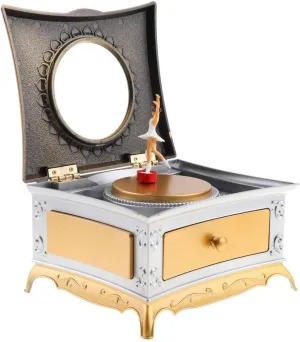 Vintage Golden Ballet Music Box, Ballet Dancer Jewelry Box with Drawers, Imitation Wood Decoration
