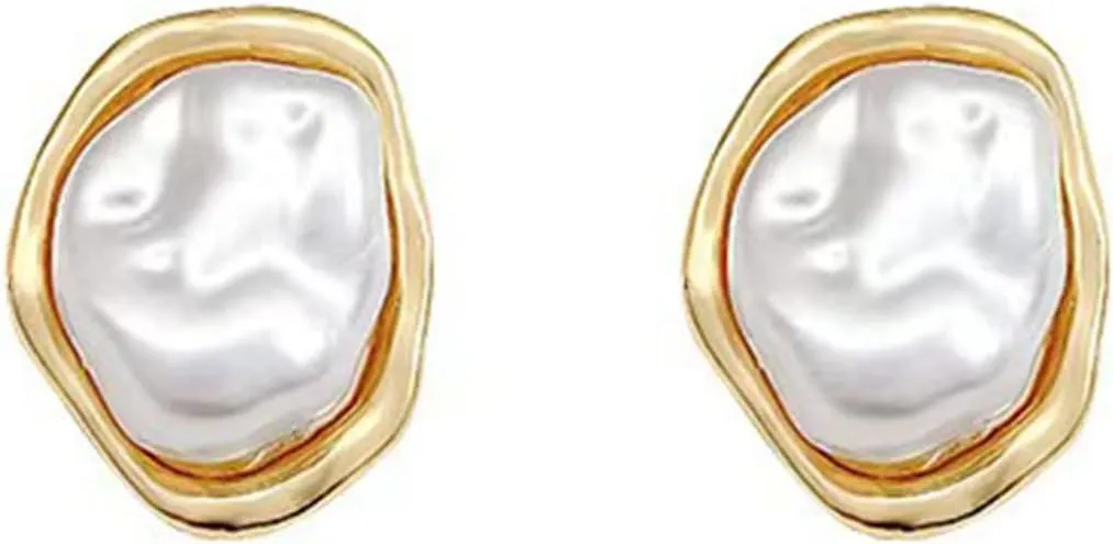 Vintage Pearl Stud Earrings for Women Chunky Big Pearl Earring Irregular Baroque Pearls Earrings for Women Wedding Birthday Jewelry