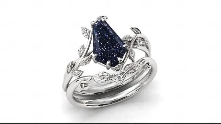Vintage Sandstone Engagement Ring Set Black Anniversary Ring Set For Women Coffin Shaped Art Deco Wedding Leaf Style Ring Set (white-gold-plated-silver, 12)