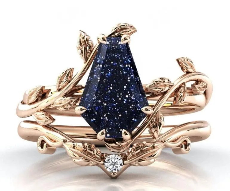 Vintage Sandstone Engagement Ring Set Black Anniversary Ring Set For Women Coffin Shaped Art Deco Wedding Leaf Style Ring Set (white-gold-plated-silver, 12)