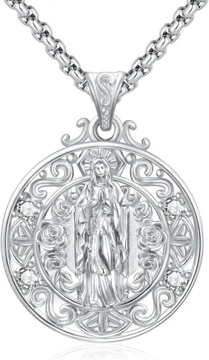 Virgin Mary Necklace/Cross Necklace 925 Sterling Silver Virgin Mary Pendant Mother Mary Necklace Catholic Jewelry Gifts Silver&Gold