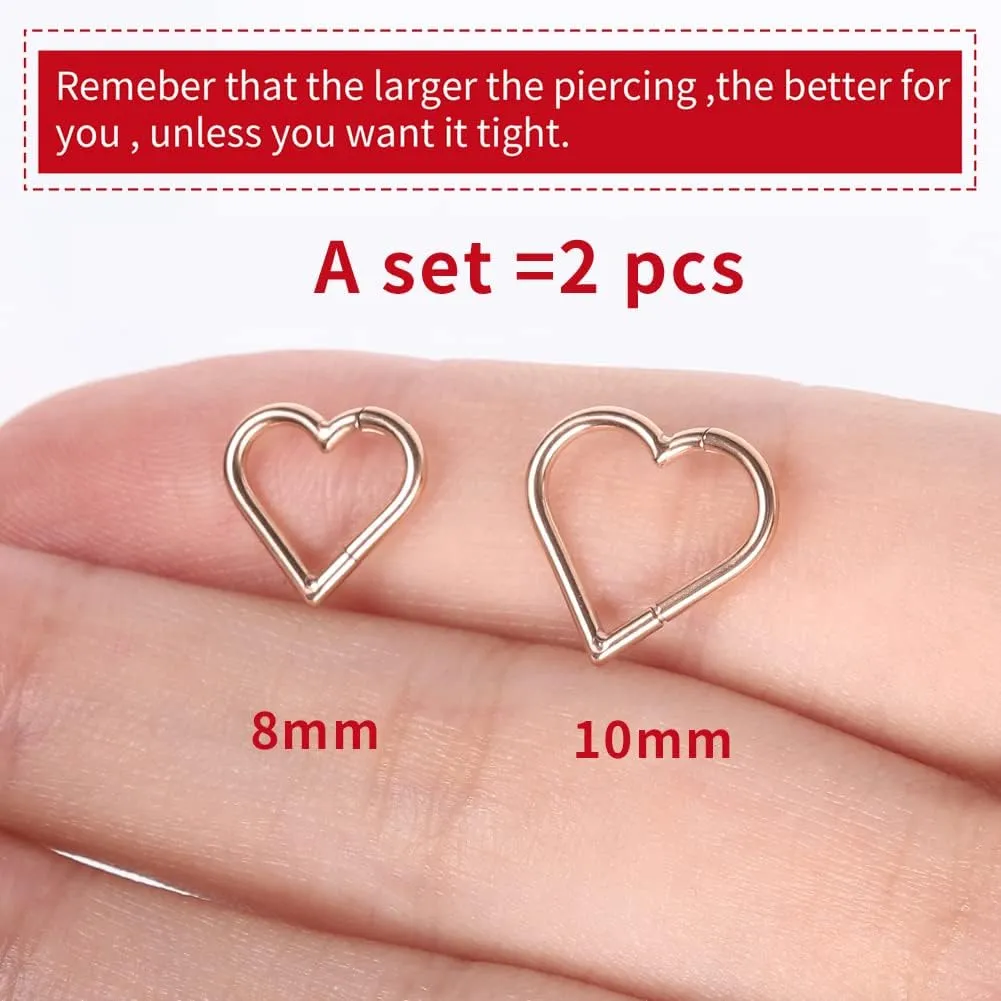 VOJO 2 Pcs G23 Titanium Heart Daith Piercing Jewelry Rook Tragus Clicker Ring Cartilage Earrings 16G
