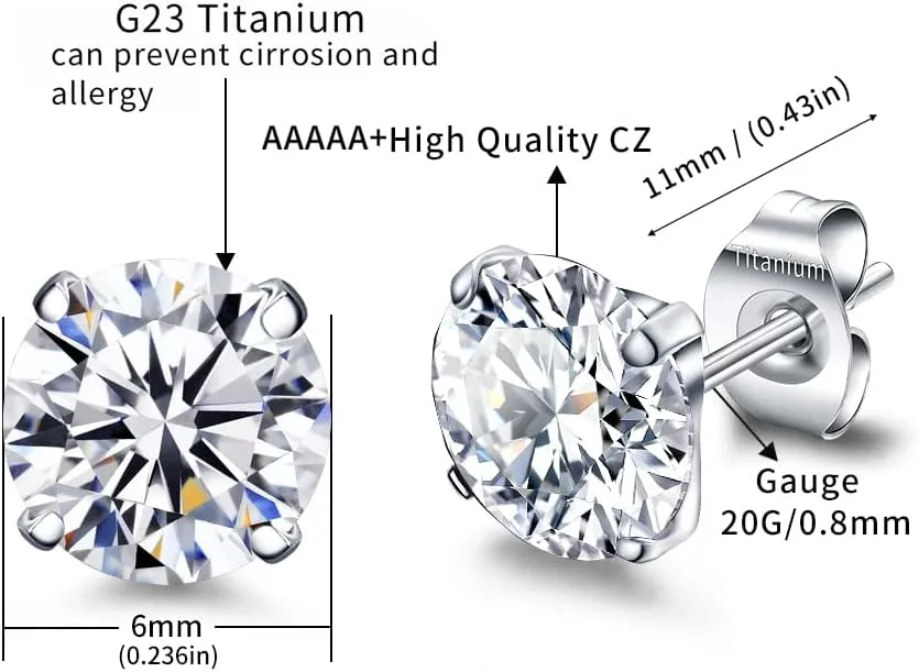 VOJO G23 Titanium Cubic Zirconia Earrings Studs for Sensitive Ears Hypoallergenic Birthstone Diamond Tiny Stud Earrings for Women