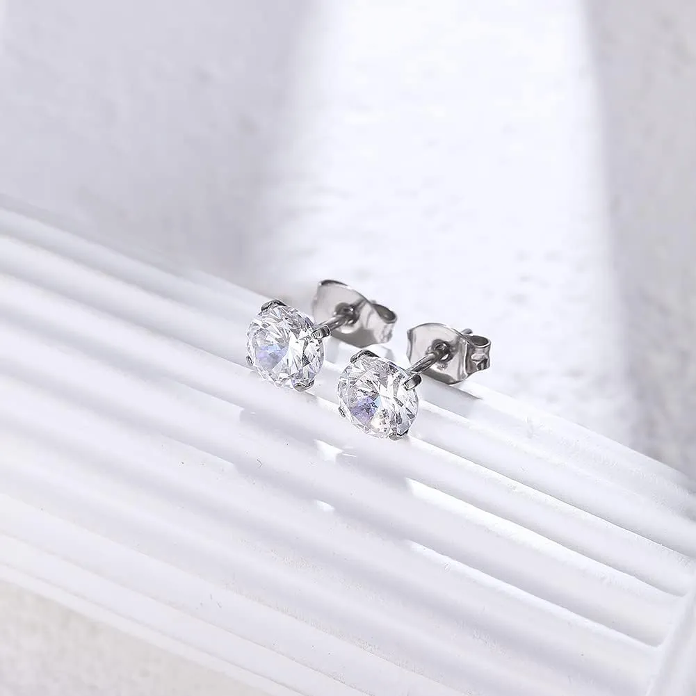 VOJO G23 Titanium Cubic Zirconia Earrings Studs for Sensitive Ears Hypoallergenic Birthstone Diamond Tiny Stud Earrings for Women