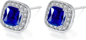 VONSSY Hypoallergenic Gemstone Stud Earrings, Brilliant Cubic Zirconia Crystal Earrings, 925 Silver Posts Nickel Free, Created Diamond Square Earrings Jewelry Gift for Women Wife Mother Daughter