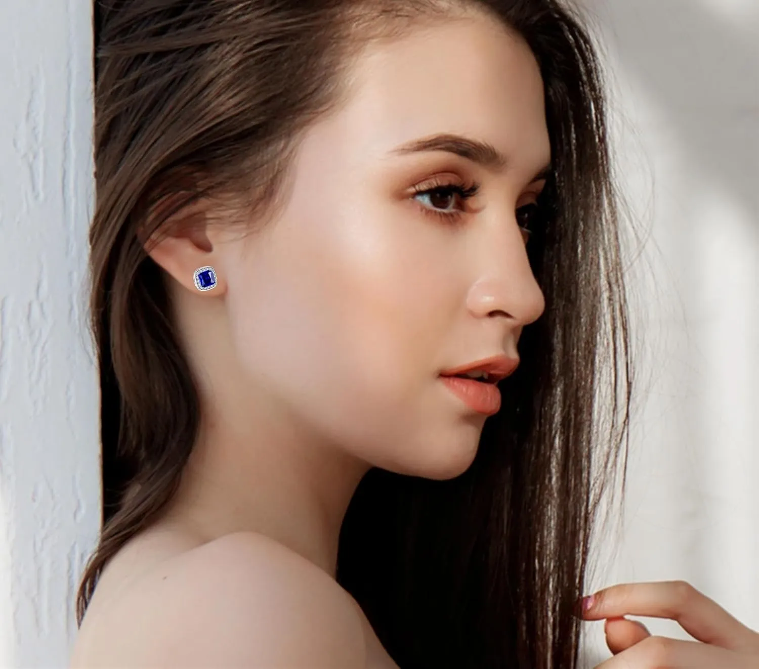 VONSSY Hypoallergenic Gemstone Stud Earrings, Brilliant Cubic Zirconia Crystal Earrings, 925 Silver Posts Nickel Free, Created Diamond Square Earrings Jewelry Gift for Women Wife Mother Daughter