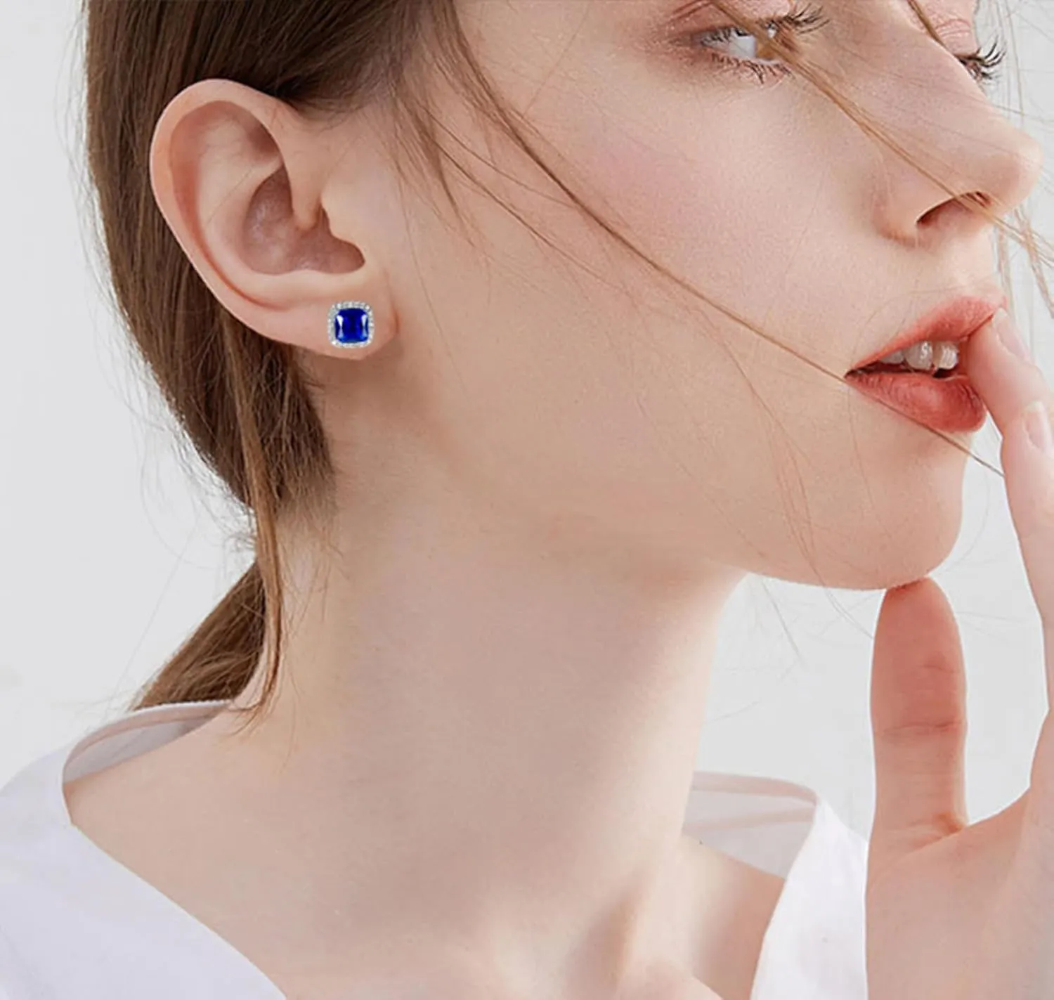VONSSY Hypoallergenic Gemstone Stud Earrings, Brilliant Cubic Zirconia Crystal Earrings, 925 Silver Posts Nickel Free, Created Diamond Square Earrings Jewelry Gift for Women Wife Mother Daughter