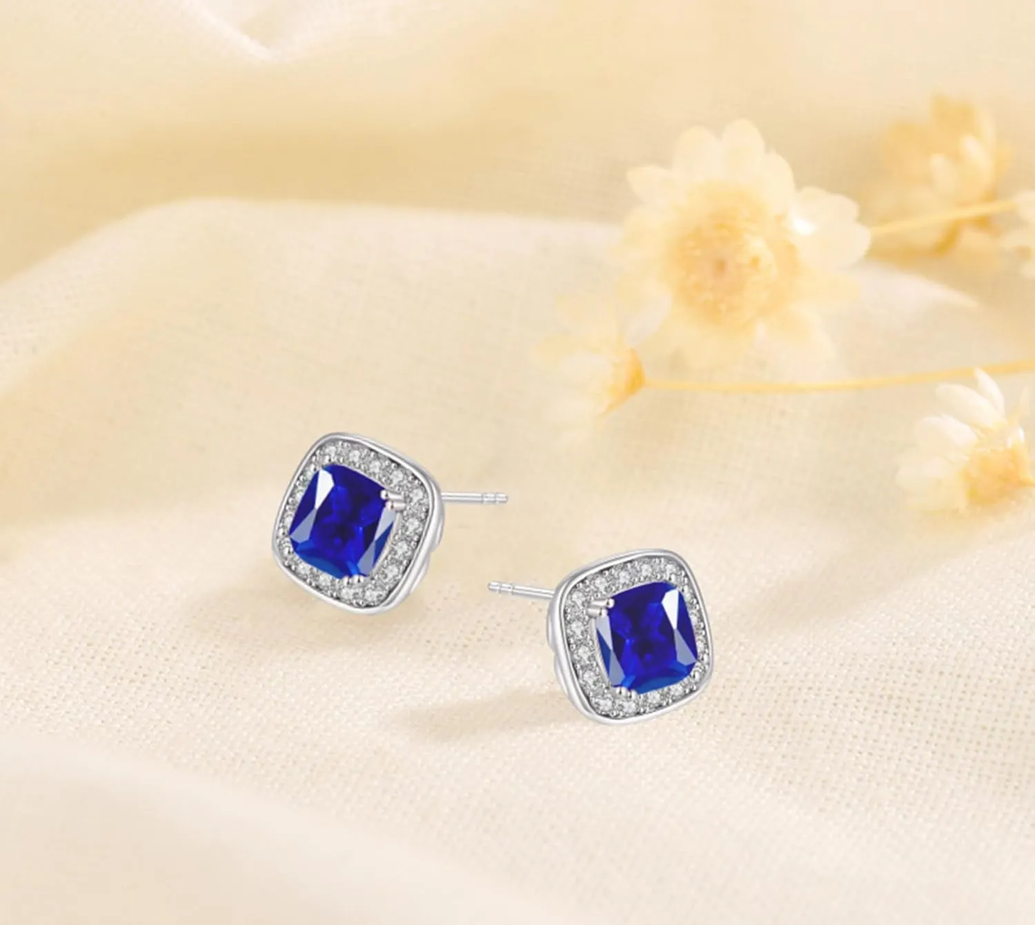 VONSSY Hypoallergenic Gemstone Stud Earrings, Brilliant Cubic Zirconia Crystal Earrings, 925 Silver Posts Nickel Free, Created Diamond Square Earrings Jewelry Gift for Women Wife Mother Daughter
