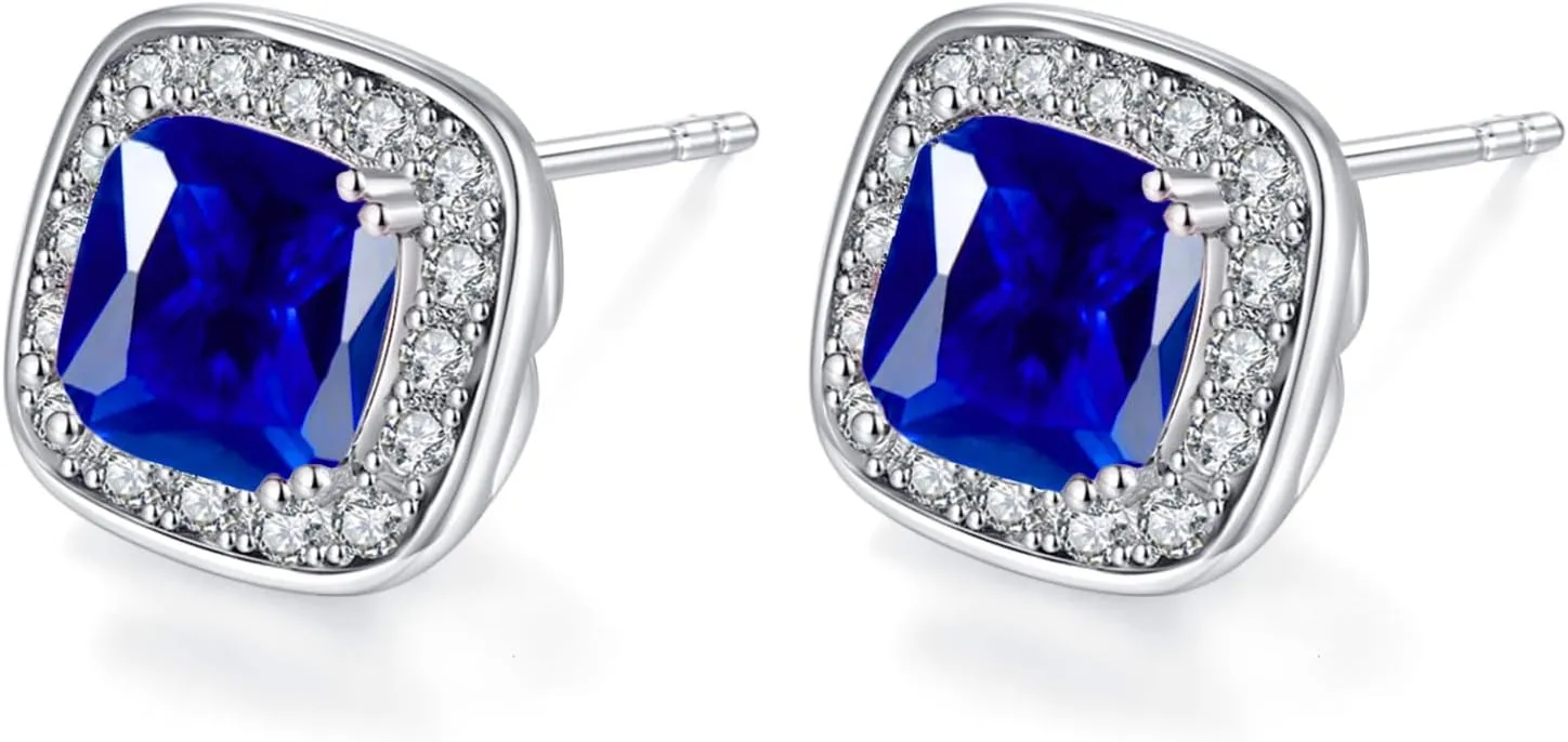 VONSSY Hypoallergenic Gemstone Stud Earrings, Brilliant Cubic Zirconia Crystal Earrings, 925 Silver Posts Nickel Free, Created Diamond Square Earrings Jewelry Gift for Women Wife Mother Daughter