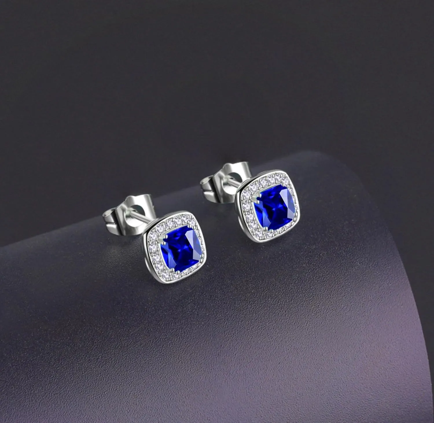 VONSSY Hypoallergenic Gemstone Stud Earrings, Brilliant Cubic Zirconia Crystal Earrings, 925 Silver Posts Nickel Free, Created Diamond Square Earrings Jewelry Gift for Women Wife Mother Daughter