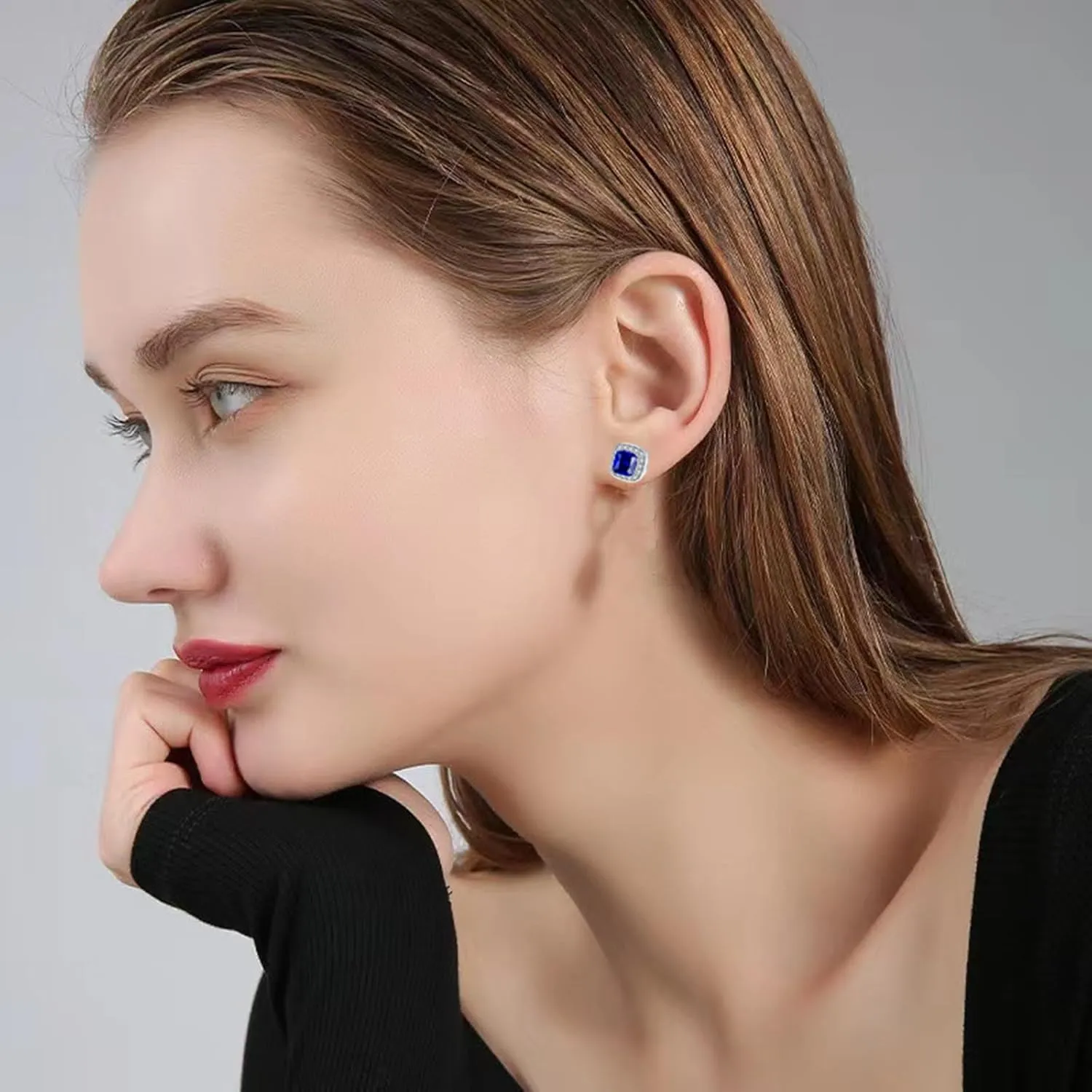 VONSSY Hypoallergenic Gemstone Stud Earrings, Brilliant Cubic Zirconia Crystal Earrings, 925 Silver Posts Nickel Free, Created Diamond Square Earrings Jewelry Gift for Women Wife Mother Daughter