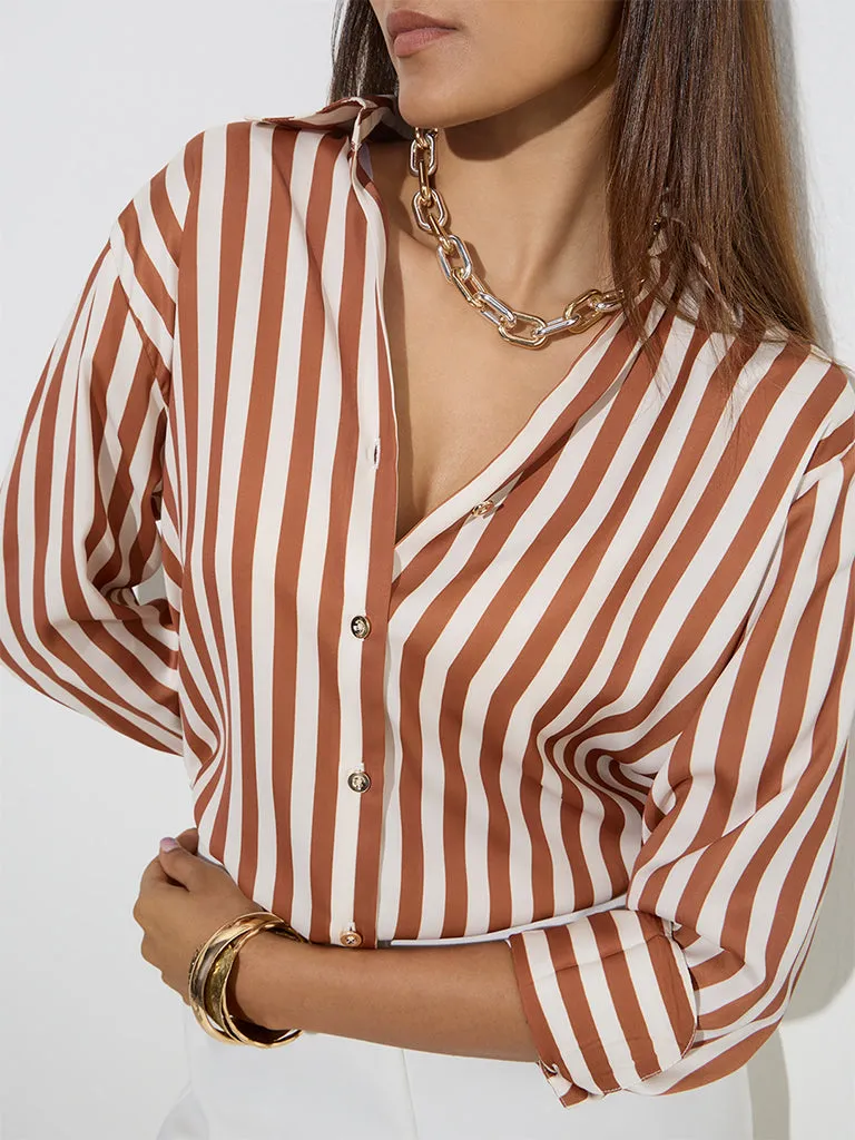 Wardrobe Rust Stripe Printed Shirt